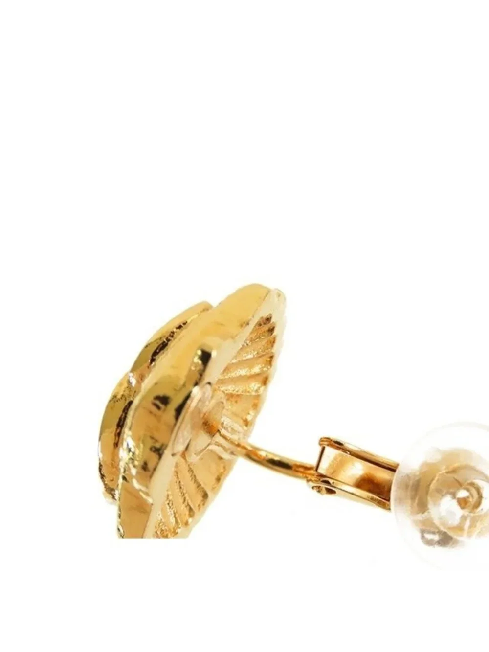 Chanel Shell Motif Earrings Gold Metal Rhinestone CC Logo